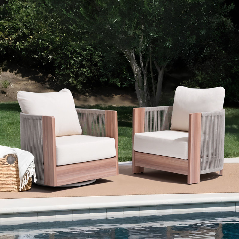 Hans Outdoor Patio Lounge Chair With Cushions, Cream, Brown