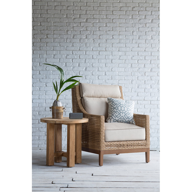 Peninsula Woven Lounge Chair, No welt + Standard fill, Dove Sunbrella® Linen, Light Raffia/Natural Sandalwood