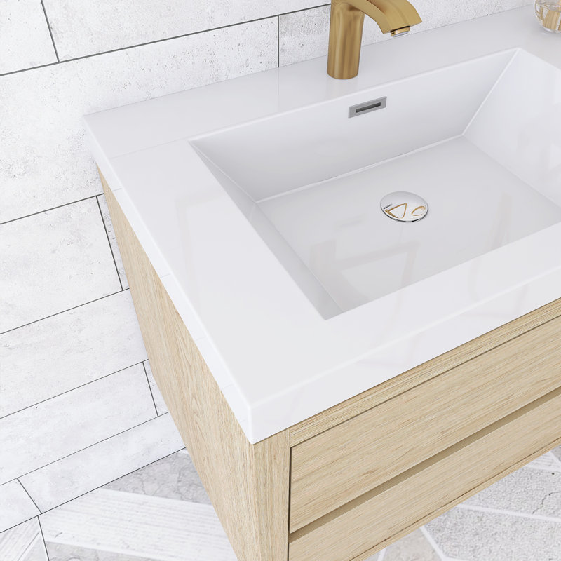 Ensemble de meuble-lavabo mural 59 po avec plateau en résine 59 po, Naturel, 59"