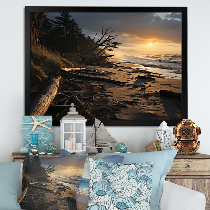 Amanoa Beachside Harmony sur toile, Cadre photo noir, H 16 po x l 32 po x P 1 po