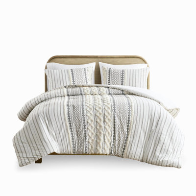 Chenille Cotton Comforter Full/Queen, Inner, Print, 2 Matching Shams, Machine Washable, Bedding Full/Queen , Style, Filled, Geometric Pattern