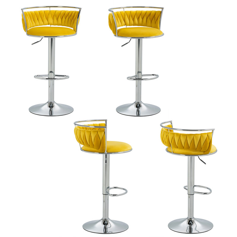 Christal Height Adjustable Swivel Bar Stool, Silver, Yellow