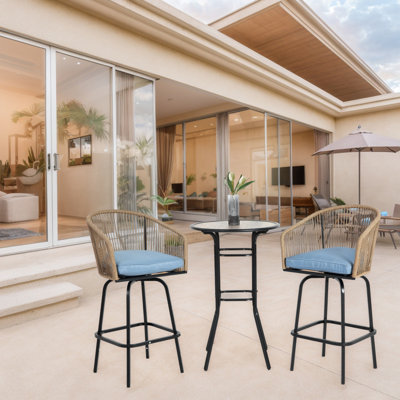 3Pcs Outdoor Bar Set, Patio Bar Table And Chairs Set, Bar Height Patio Set - 2 X Swivel Bar Chairs , 1 X Round Bar Table by Corrigan Studio