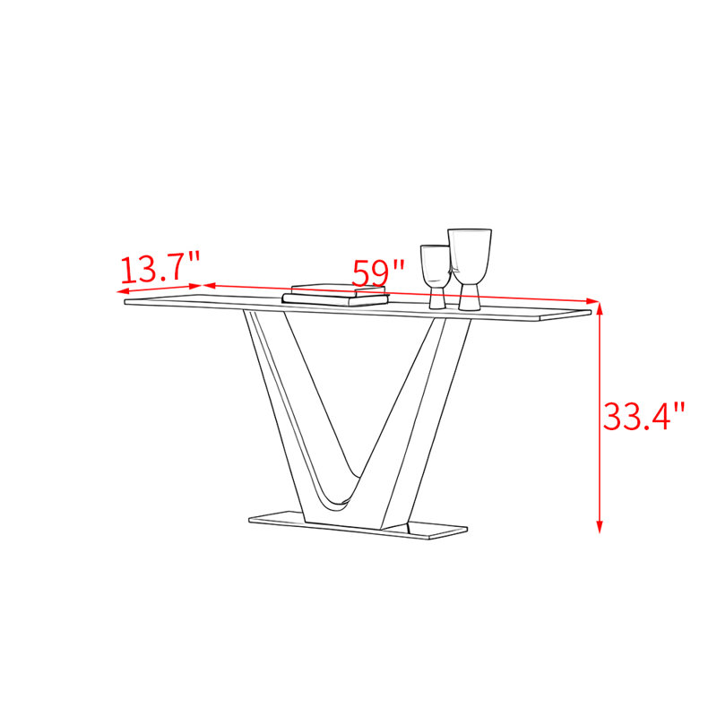 Italian style sintered stone console table., 33.4" H x 59" W x 13.7" D