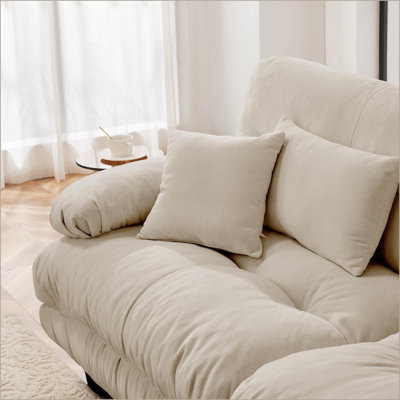 Sectional Sofa, L-Shaped Cloud Couch with Convertible Ottoman, Soft Chenille Fabric | Light Coffee