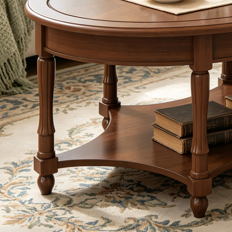 Table basse ovale vintage avec tiroir et tablette de rangement pour salon, Noyer foncé