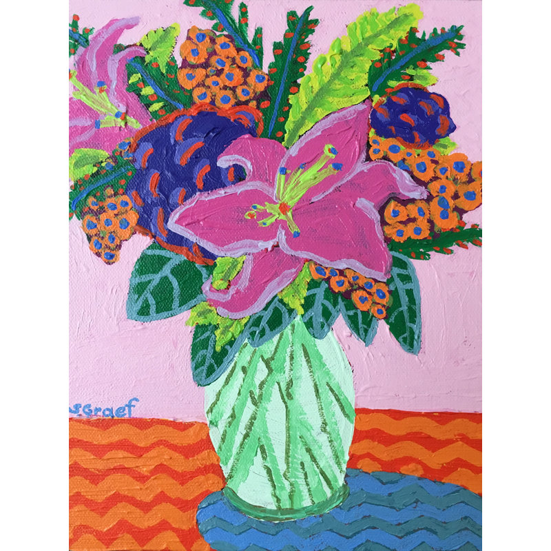 Flowers On Pink Print by Sue Graef, No Mat, 32" H x 24" W