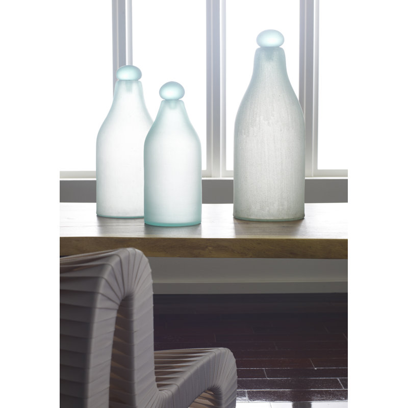 Frosted Turquoise Glass Table Vase, 26" H x 10" W x 10" D