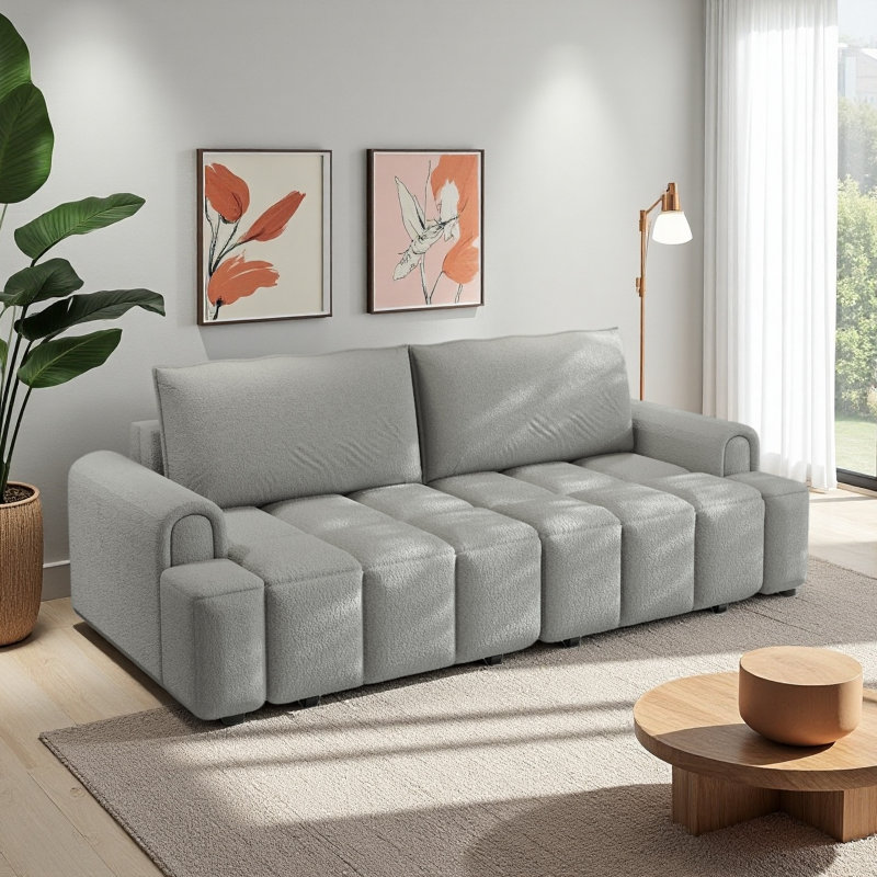 Canapé-lit 90,2 po en tissu Teddy, Gris clair