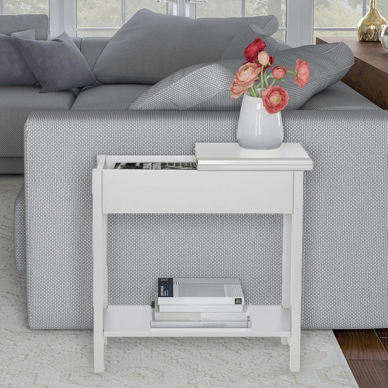 Modern Flip Top Console Table Set With Hidden Storage Compartment And Lower Shelf For Living Room Or Bedroom
