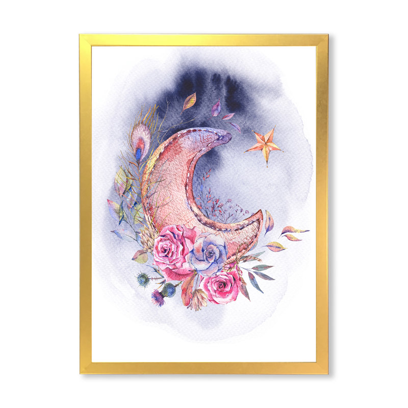 Ramadan Vintage Pink Moon - peinture sur toile, H 32 po x l 24 po x P 1 po, Encadrement doré