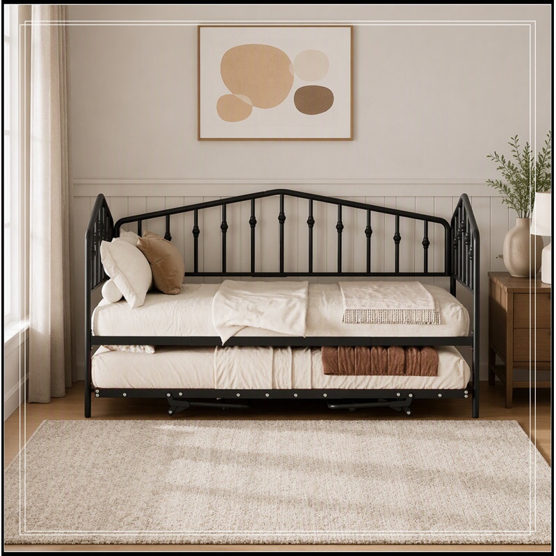 Lit gigogne Amare en métal pour lit simple avec lit gigogne réglable pour lit simple, Black