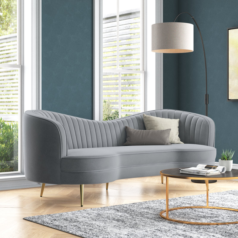 Canapé Westerham, Velours bleu, H 33 po x l 74 po x P 36 po