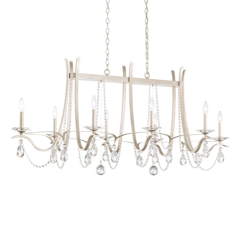 Vesca 8 Light 58in Rectangular Chandelier in Black with Clear Heritage Handcut Crystals, Antique Silver, Chinese (K9)