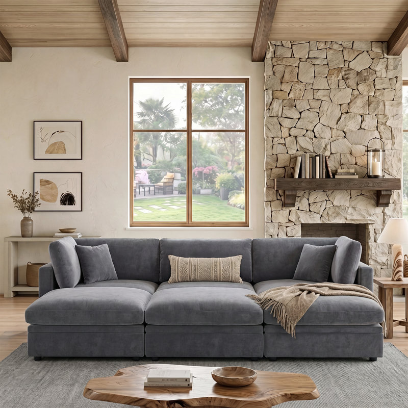 Canapé modulaire surdimensionné rembourré en duvet 6 places avec repose-pieds avec rangement Cloud, Gris clair