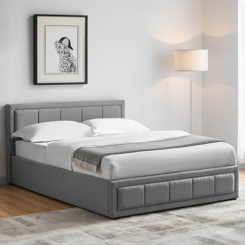 Ottoman Fabric Lift Up Storage Bed , UKFR Certified, Light Grey, Double (4'6)