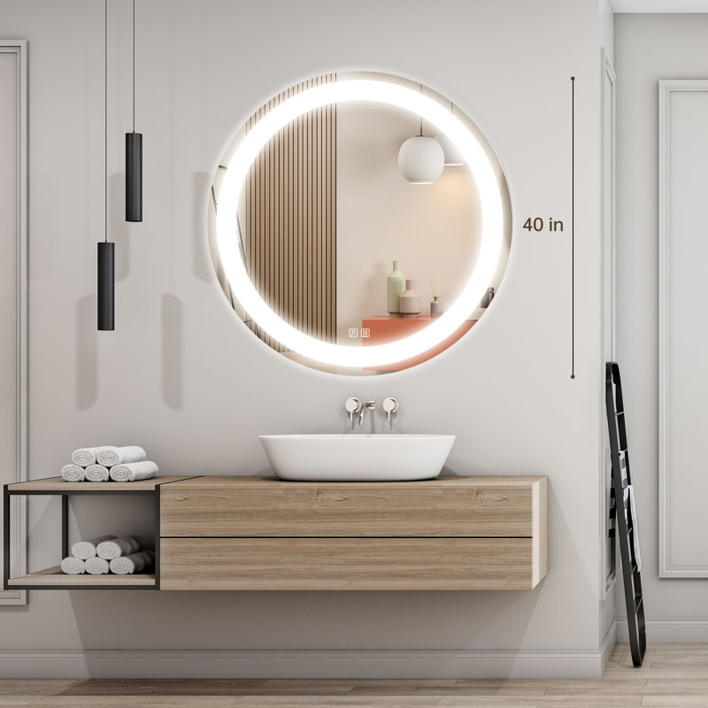 Miroir de salle de bain à DEL sans cadre avec lumières Naliyah, 44 po x 44 po