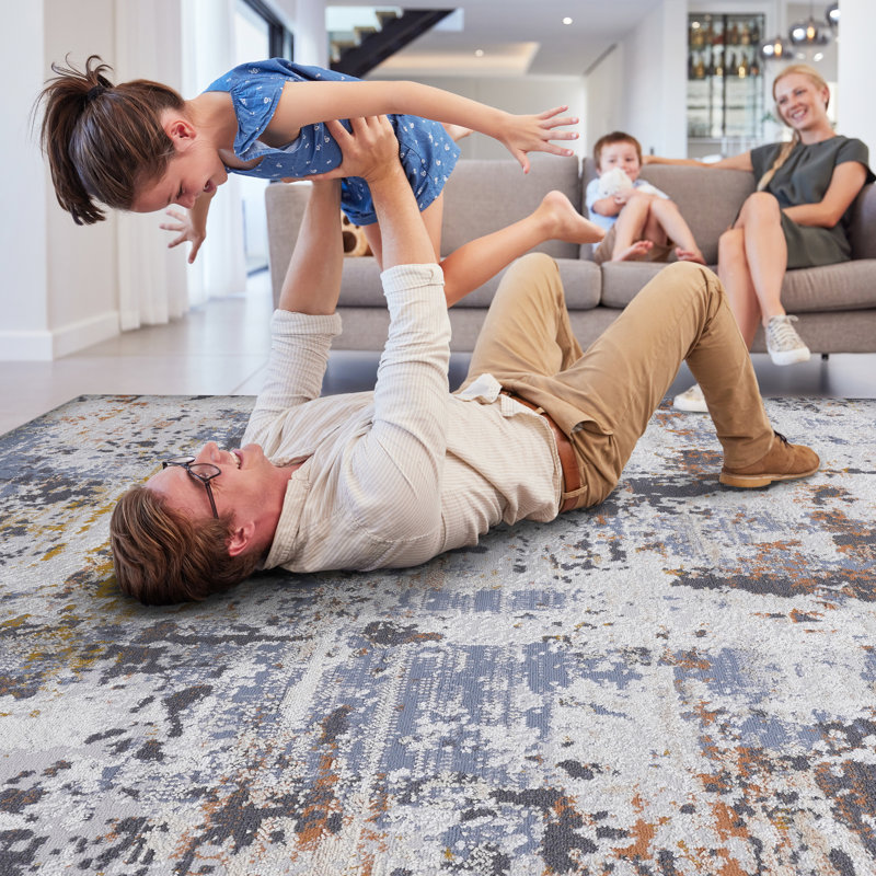 5X7 /Navy Abstract Floor Rug - Non-Shedding, Stain , Ideal For Living, Bedroom, Dining Rooms And Navy Area Stain-, Enhances Living Room, Room Visual Appeal