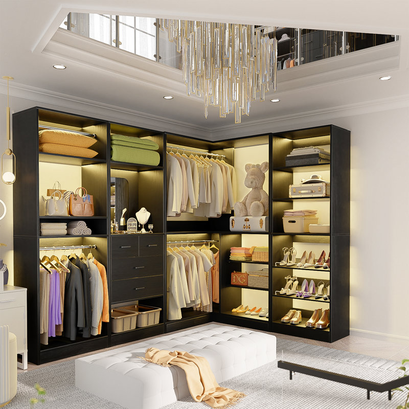 Navada Freestanding Closet System with Mirror, Black