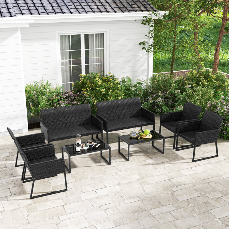 Ebern Designs 8 Pcs Patio Wicker Furniture Set Outdoor Conversation With Quick-drying Foam