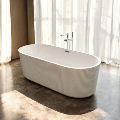 KISRAIS Cupc Certified 59'' X 30'' Freestanding Soaking Acrylic Bathtub With Chrome Overflow And Pop-Up Drain