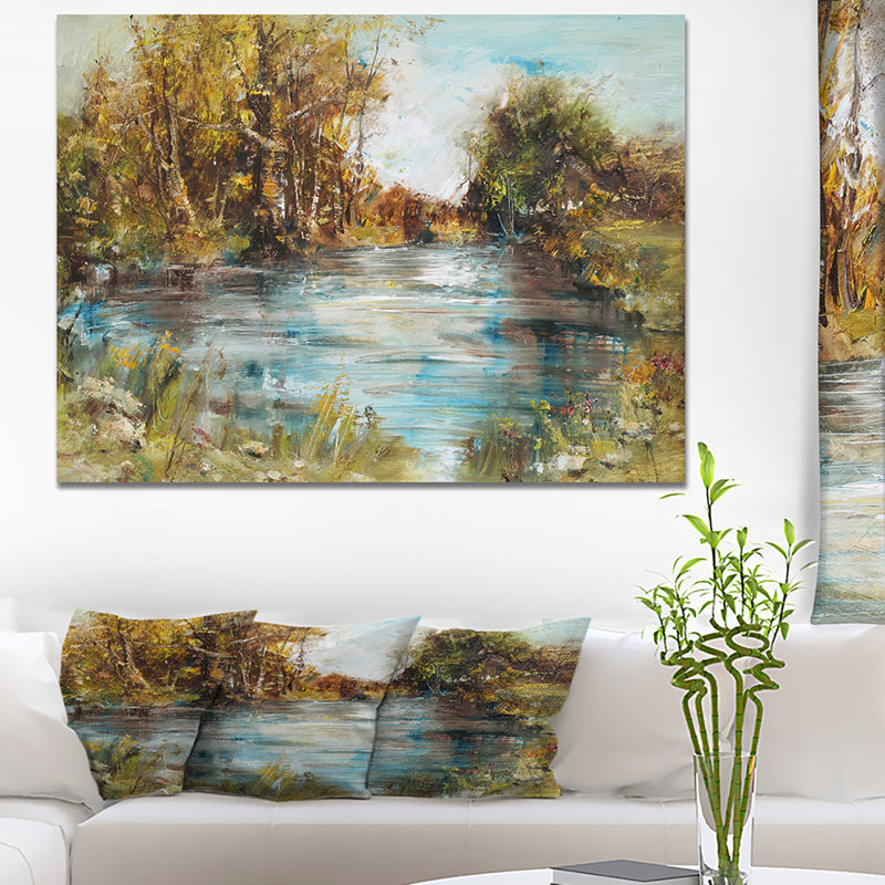«Lake with Trees and Bushes», reproduction sur toile tendue, H 30 po x l 40 po x P 1,5 po