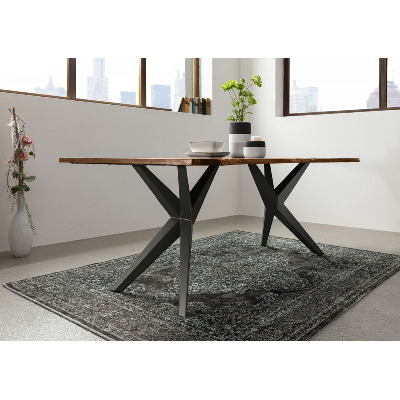 Freeform 4 Solid Wood Top Metal Base Dining Table, Ecru, Ecru, H76 x L220 x W100cm