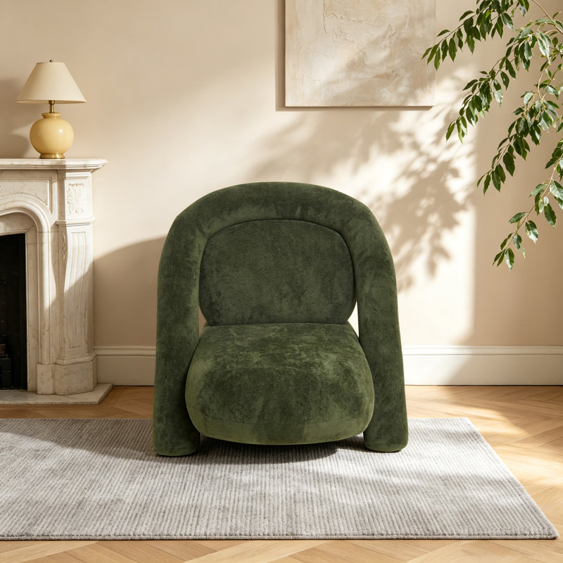 Fauteuil d'appoint sculptural en velours sculptural avec structure tubulaire, Green