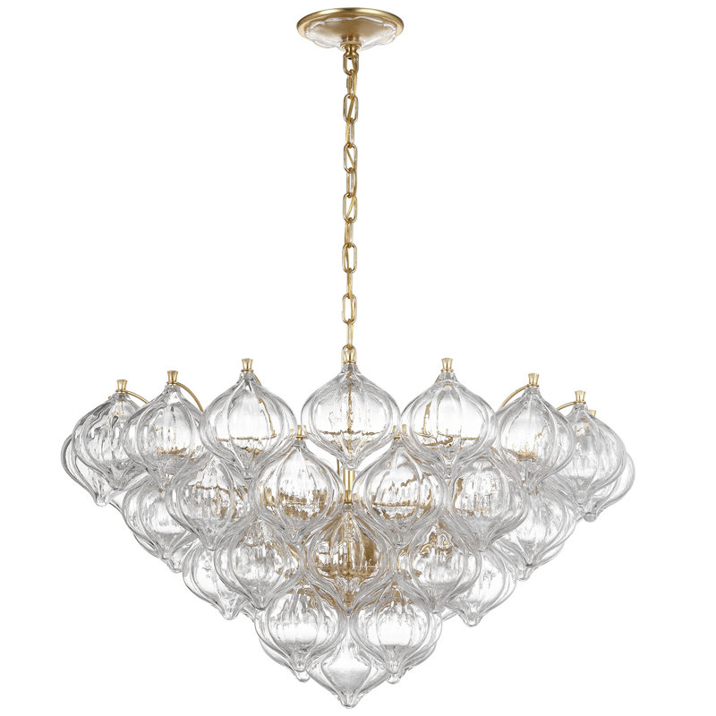Julie Neill Caselli 36" Basket Chandelier with Clear Glass, Gold, Clear