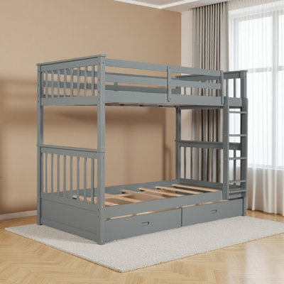 Lit superposé simple au-dessus de simple avec échelles et deux tiroirs de rangement