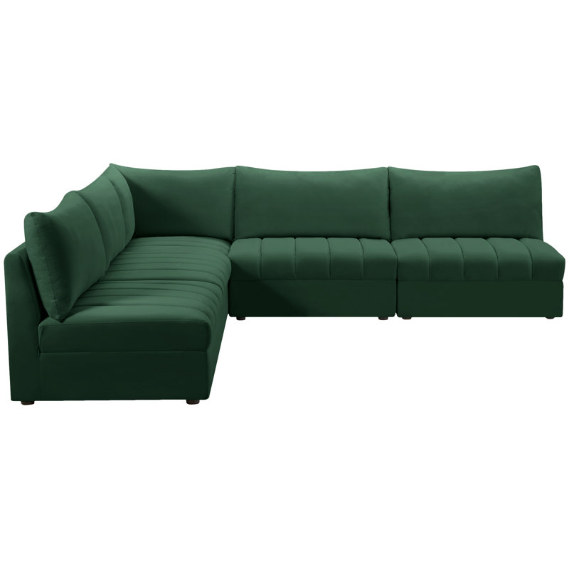 Ensoll Velvet L-Shaped Sectional Reversible, Green Velvet