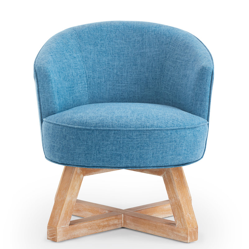 Siège pivotant bleu 360 °, tissu en lin doux, base en bois stable pour chaise de maison en lin, bleu, chambre à coucher avec cadre solide et bureau