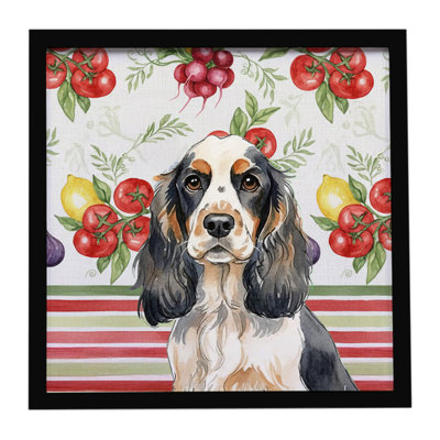 Parti Cocker Spaniel Vegetables Framed Metal Print