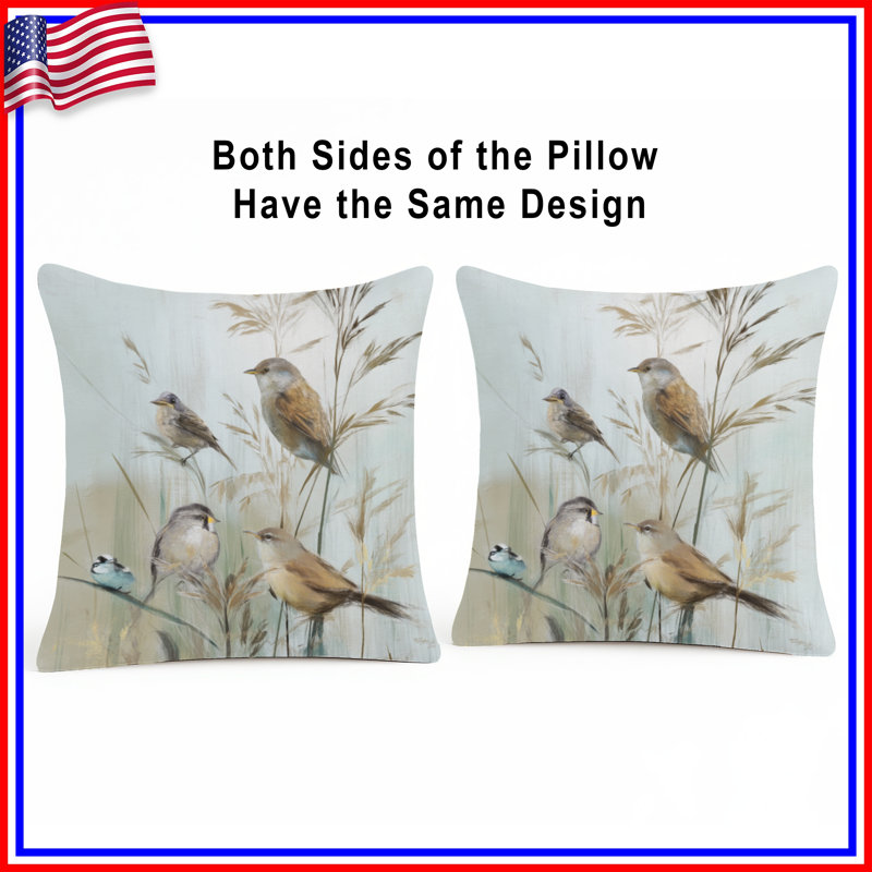 Coussins Birds On Grass, 16 po x 16 po