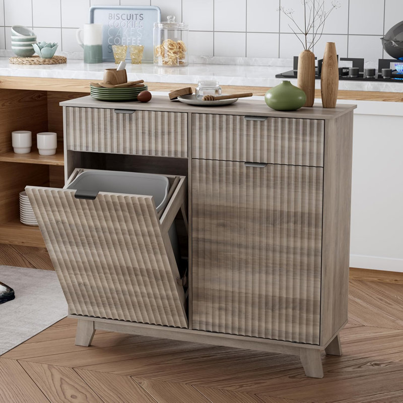 Double Tilt Laundry Basket Cabinet, Gray Wood