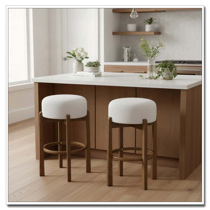 Wooden Upholstered Barstool, Dark Walnut
