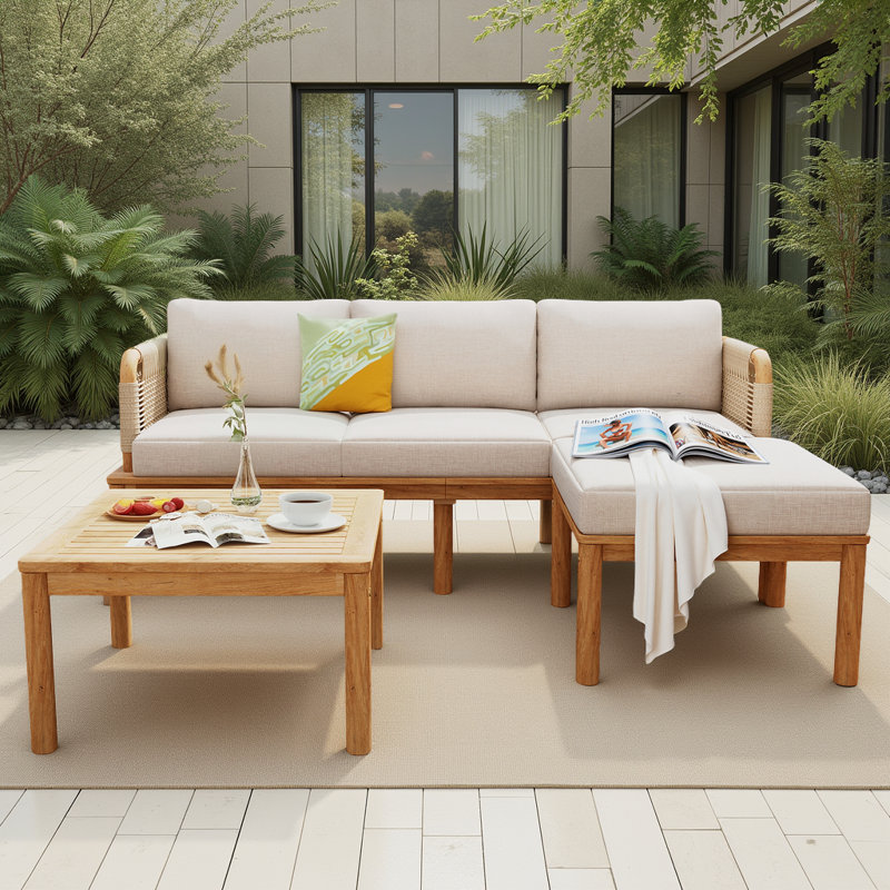 Ensemble de canapé d'extérieur 3 pièces en bois d'acacia et corde pour terrasse