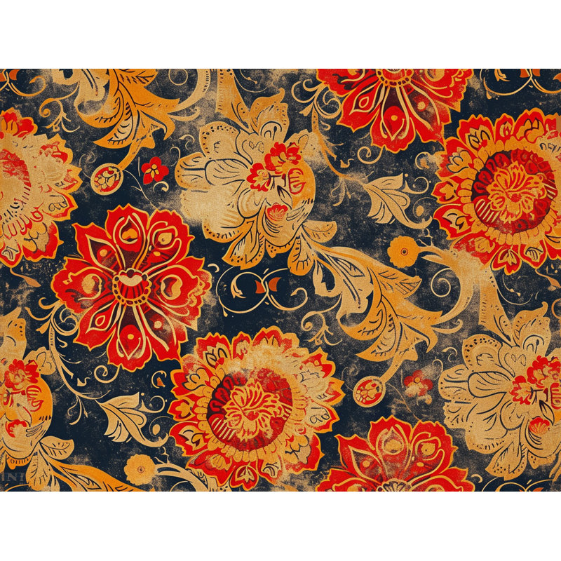 Coussin floral, sergé de coton bohémien, H 26 po x l 26 po