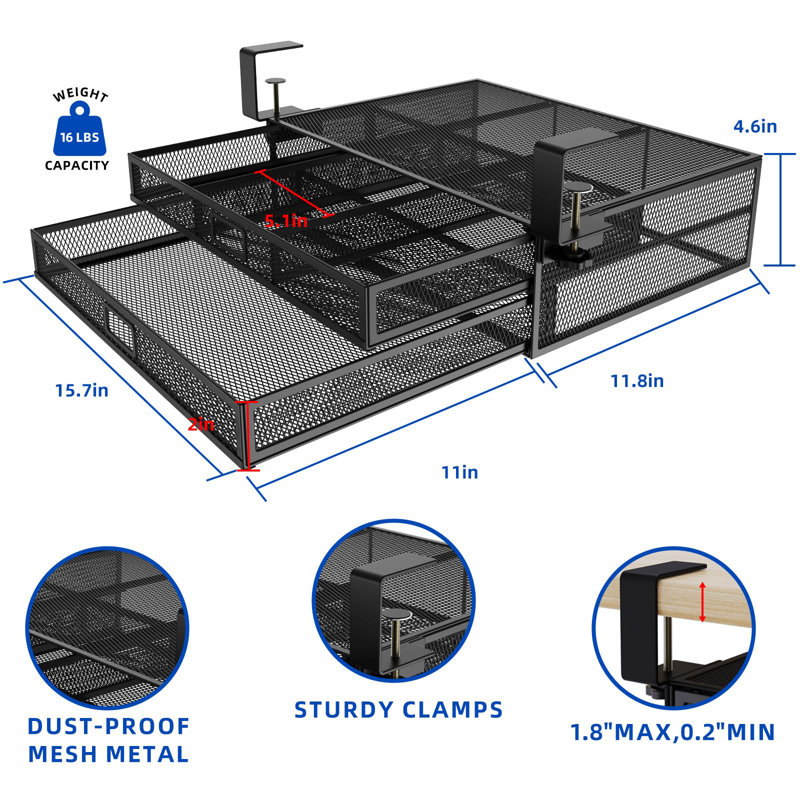 Under Desk Drawer Organizer No Drilling 2 Slide Out Drawer Under Desk Storage Drawer Clamp On Under Desk Management Drawer Organizer Suitable For Home And Office