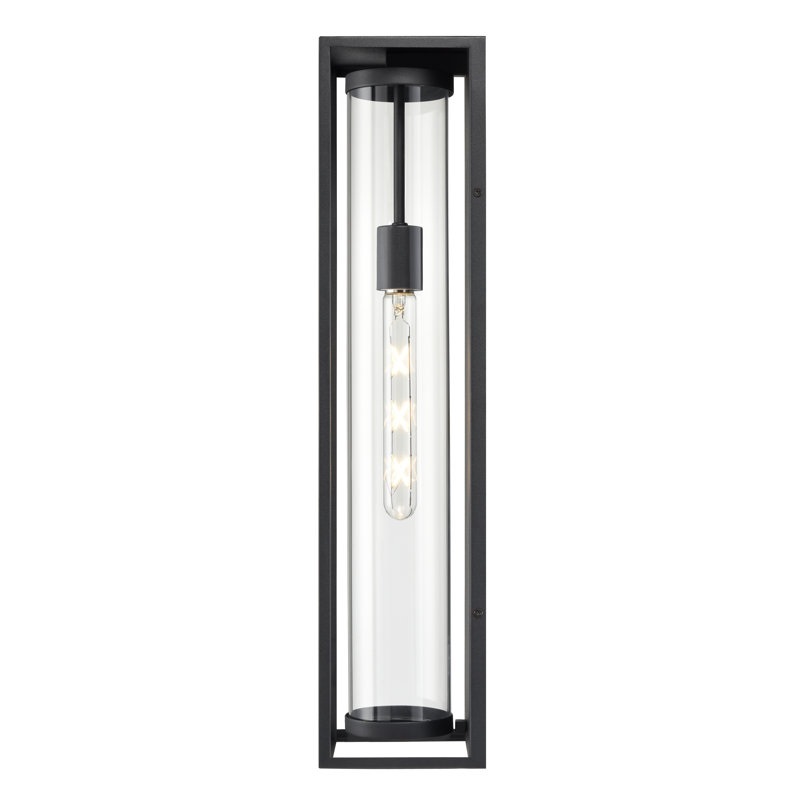 Ebern Designs Craig 1 Light Outdoor Wall Sconce in Textured Black with Clear Glass Shade
