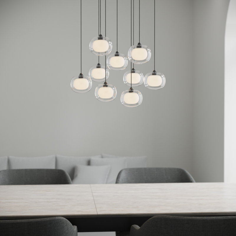Luminaire suspendu sphère 9 lumières Mission, Laiton