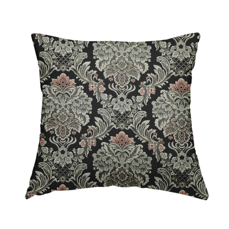 Bradon Damask Rectangular Cushion, Black/Grey