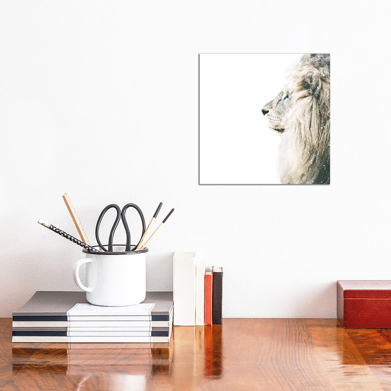 Lion in Snow Square 1 Piece Wrapped Canvas Painting, 30.48 cm H x 30.48 cm W