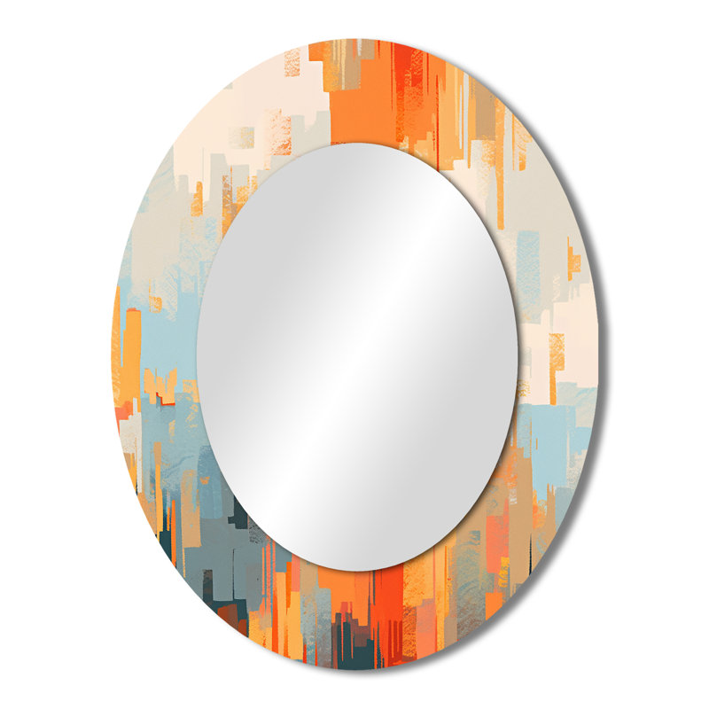 Orange orange beige brisé réalités - miroir mural ovale moderne orange, 43 po x 33 po