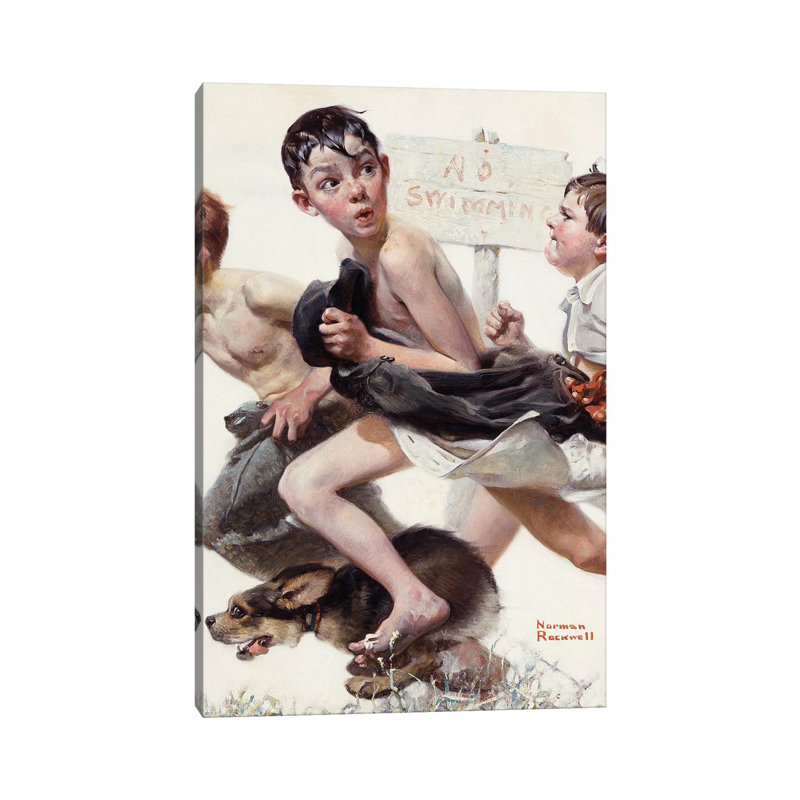 No Swimming by Norman Rockwell - Print on Canvas, 30.48cm H x 20.32cm W x 1.91cm D, Wrapped Canvas