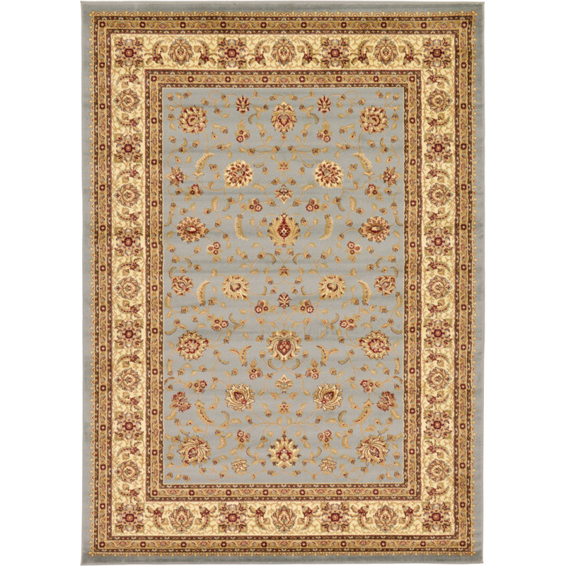 Tapis floral bleu clair / beige Niles, Rectangle 7 pi 10 po x 11 pi