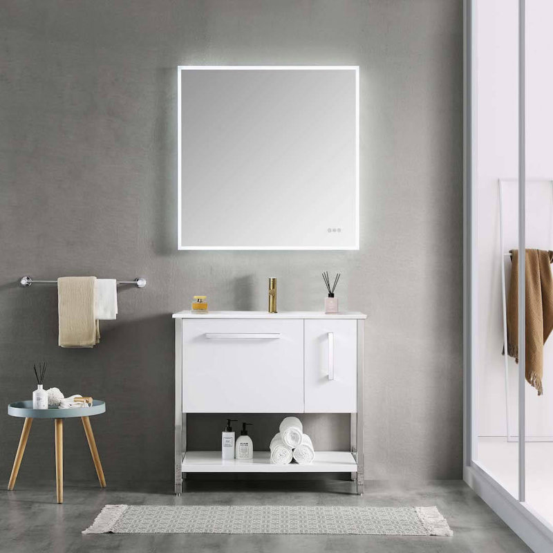 Meuble-lavabo simple 36 po avec lavabo, Blanc lustré