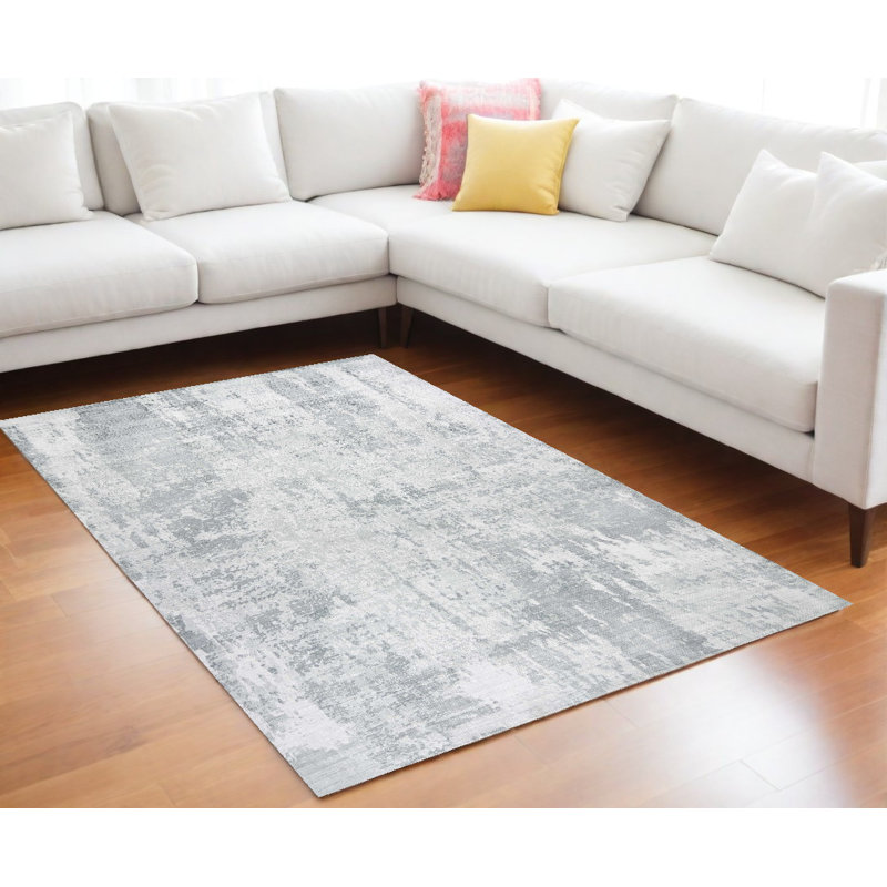 Tapis gris abstrait tissé à la main, Rectangle 8 pi 6 po x 11 pi 6 po