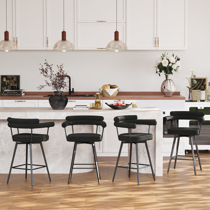Ensemble de 4 tabourets de bar pivotants en molleton 26 po H, Black