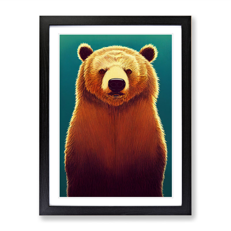 Young Bear - Single Picture Frame Painting, Black, 64cm H x 46cm W x 2cm D